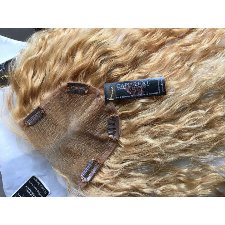 Toupet, Chiusura con clip Capelli veri remy Top closure  ricci biondi