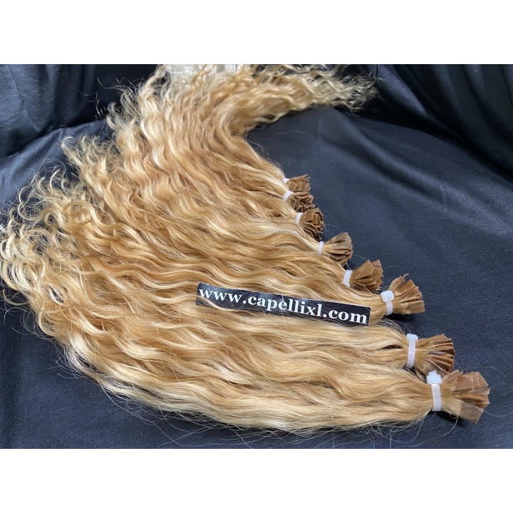 Ciocche XL Ricci capelli veri remy, Colore Biondo dorato da 1grammo