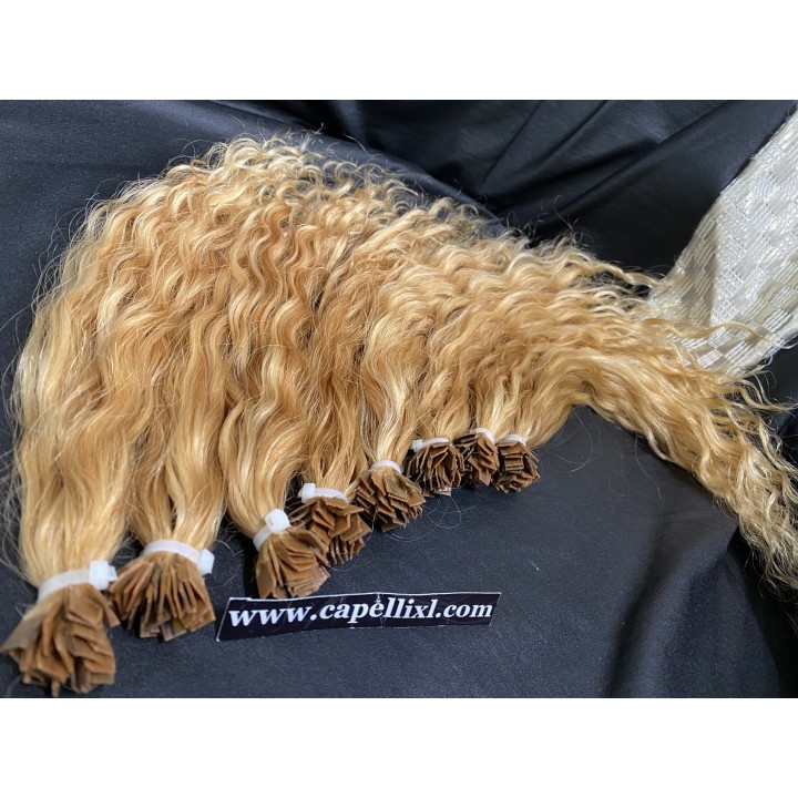 Ciocche XL Ricci capelli veri remy, Colore Biondo dorato da 1grammo