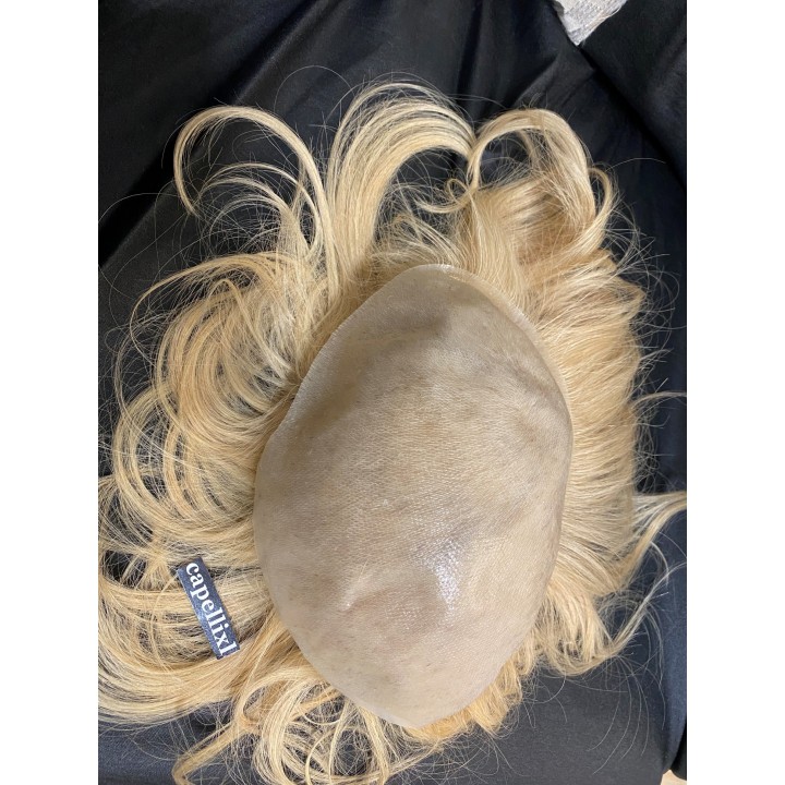 Toupet protesi Parrucchino PU capelli veri fatto su misura colore biondo