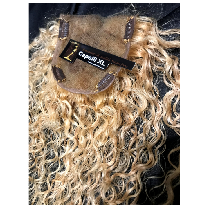 Toupet, Chiusura con clip Capelli veri remy Top closure  ricci biondi