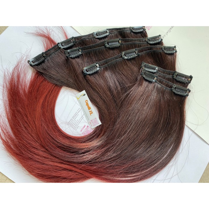 Extension con clip, Capelli veri Remy indiani Colore Balayage Rosso