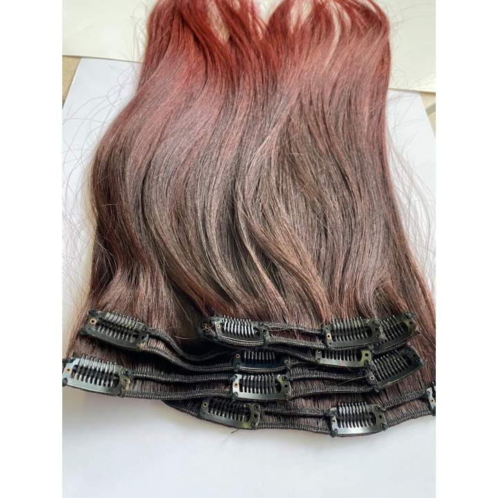 Extension con clip, Capelli veri Remy indiani Colore Balayage Rosso