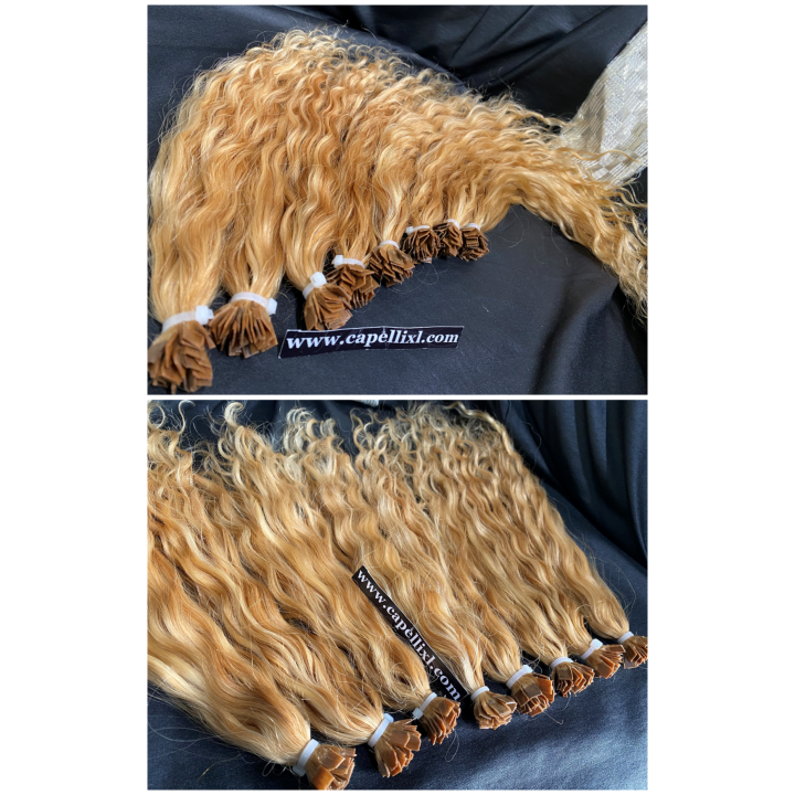 Ciocche XL Ricci capelli veri remy, Colore Biondo dorato da 1grammo