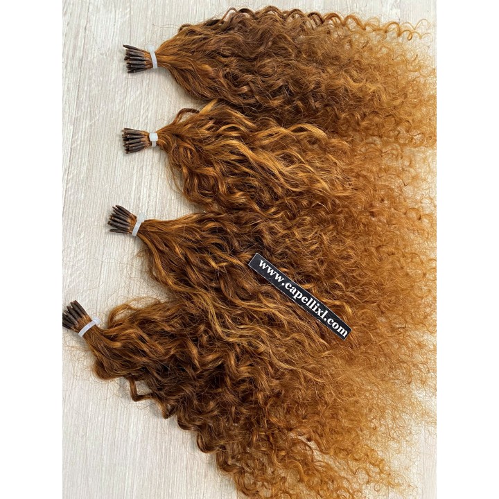 Ciocche XL Ricci capelli veri remy, Colore Biondo dorato ramato