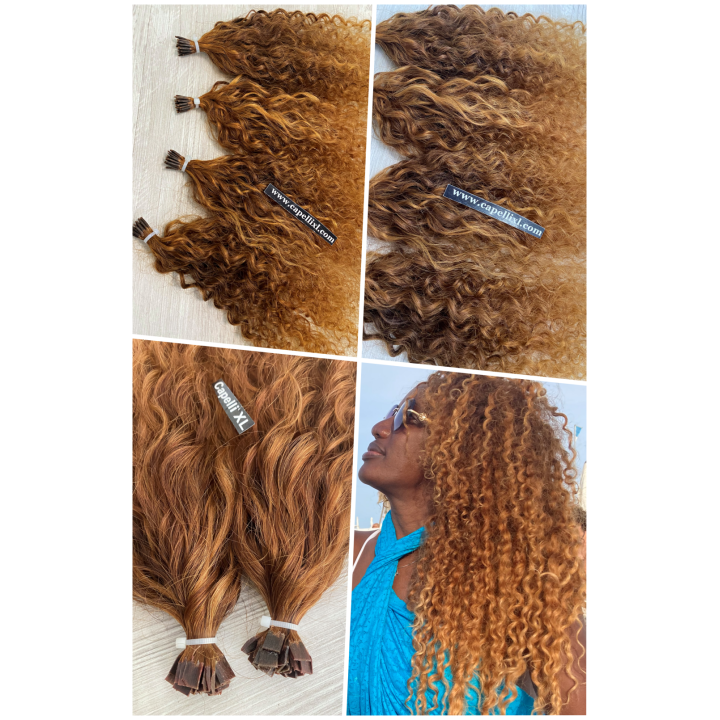 Ciocche XL Ricci capelli veri remy, Colore Biondo dorato ramato