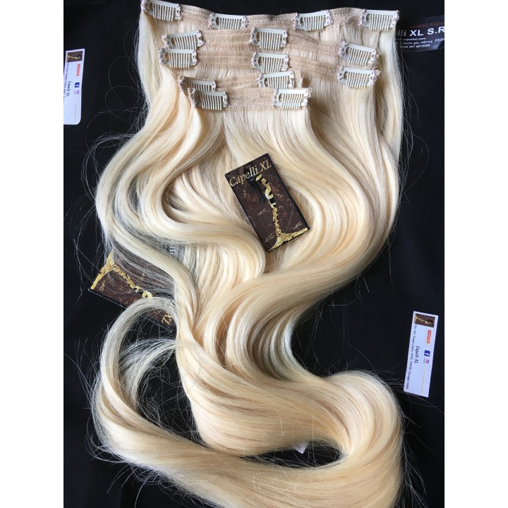 Extension Clip Biondo Platino 80cm 230g | 100% Capelli Veri Remy | Capelli XL