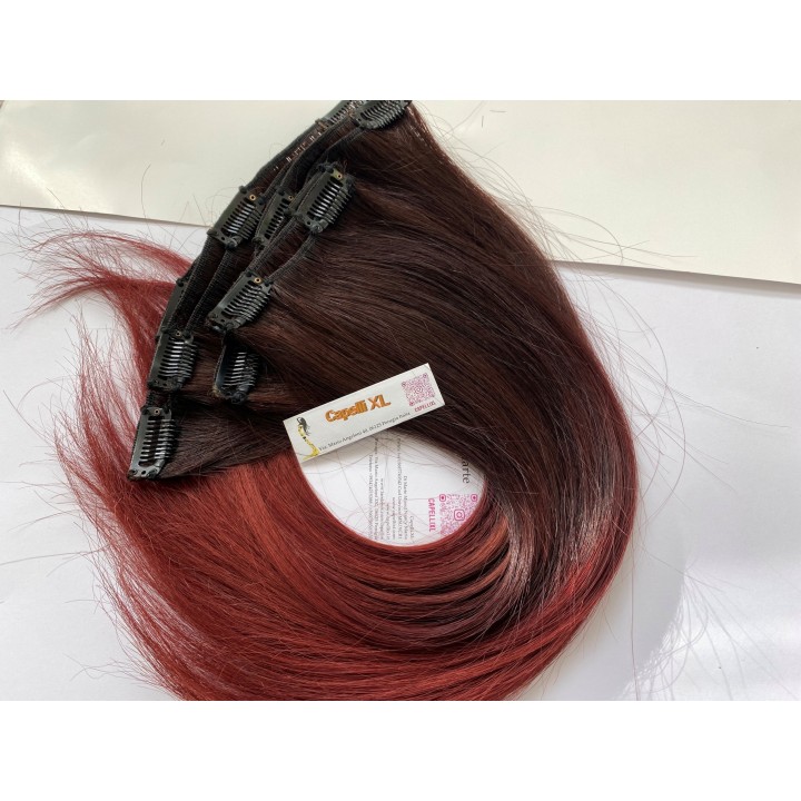 Extension con clip, Capelli veri Remy indiani Colore Balayage Rosso