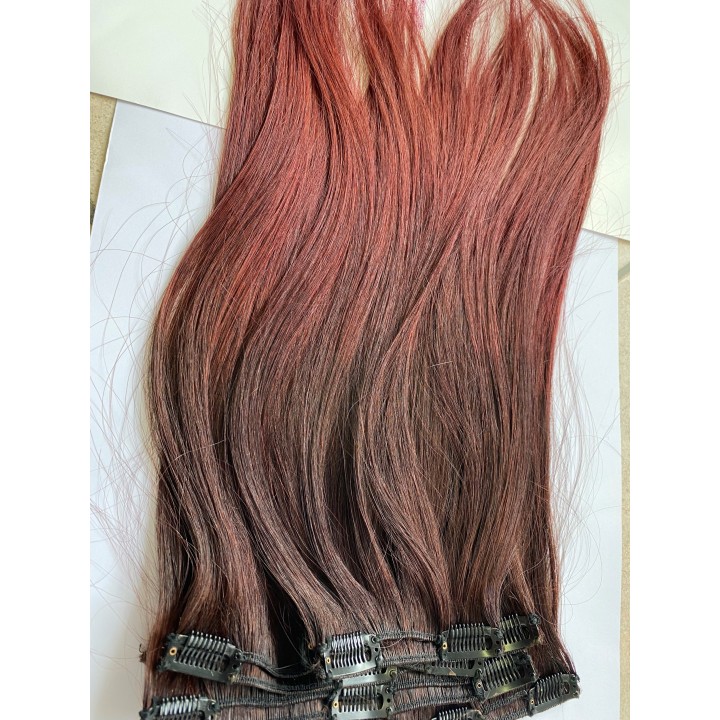 Extension con clip, Capelli veri Remy indiani Colore Balayage Rosso