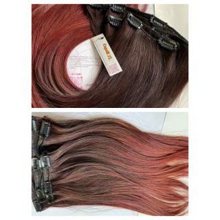 Extension con clip, Capelli veri Remy indiani Colore Balayage Rosso