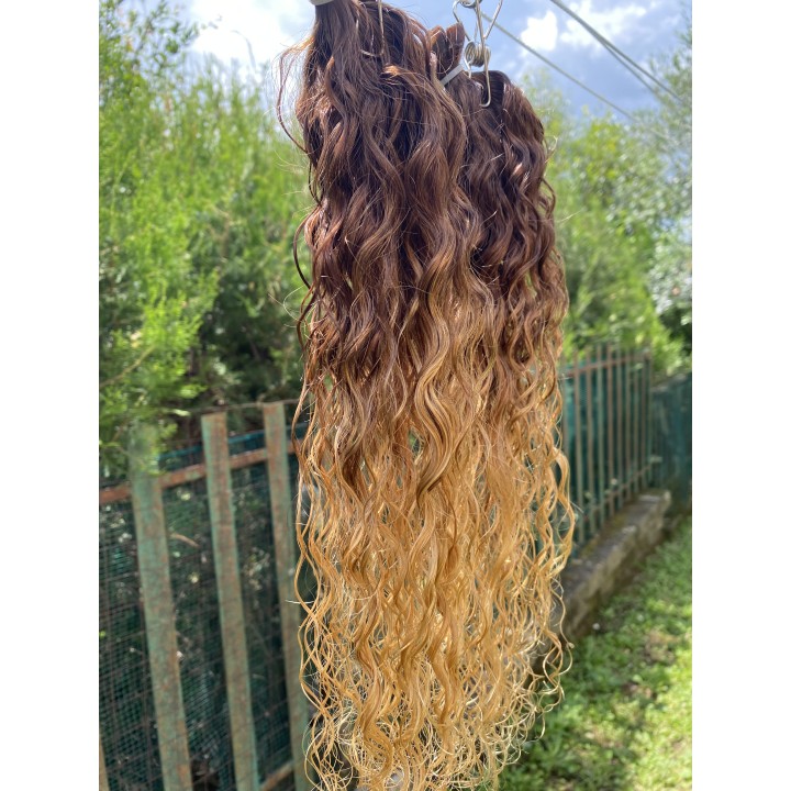 Ciocche XL Ricci capelli veri remy Colore Biondo dorato con base scura