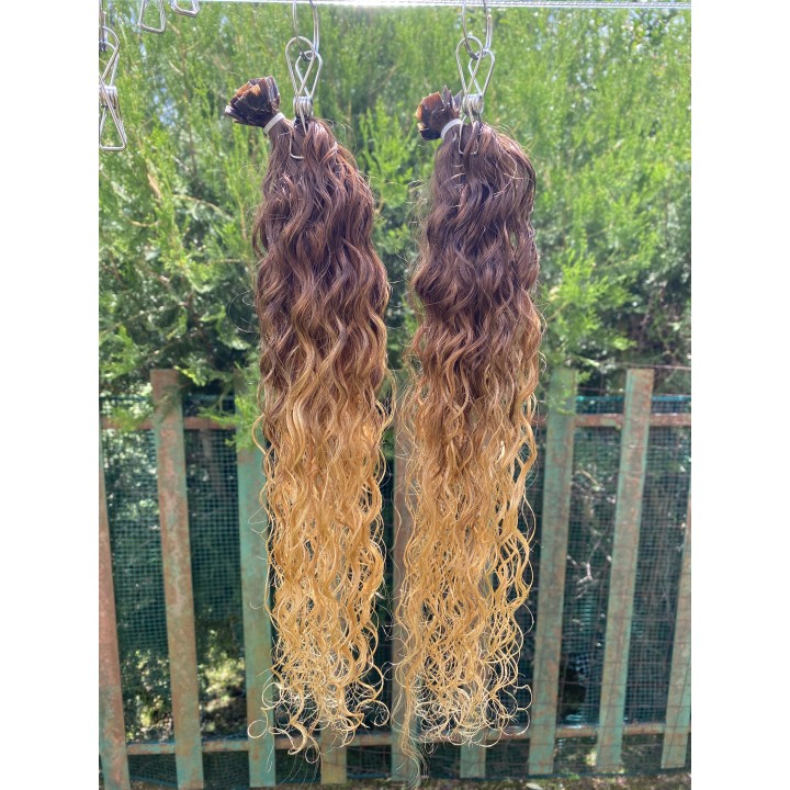 Ciocche XL Ricci capelli veri remy Colore Biondo dorato con base scura