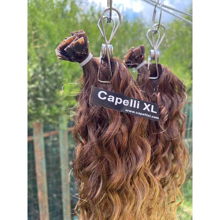 Ciocche XL Ricci capelli veri remy Colore Biondo dorato con base scura