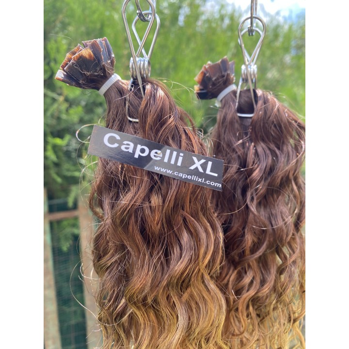 Ciocche XL Ricci capelli veri remy Colore Biondo dorato con base scura