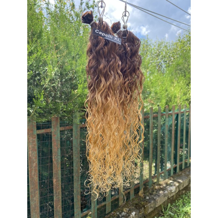 Ciocche XL Ricci capelli veri remy Colore Biondo dorato con base scura