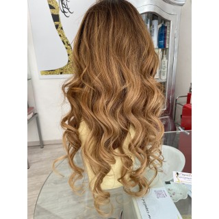 Parrucca Samanta Balayage - Capelli Veri mossi Boccoli Biondo Ramato