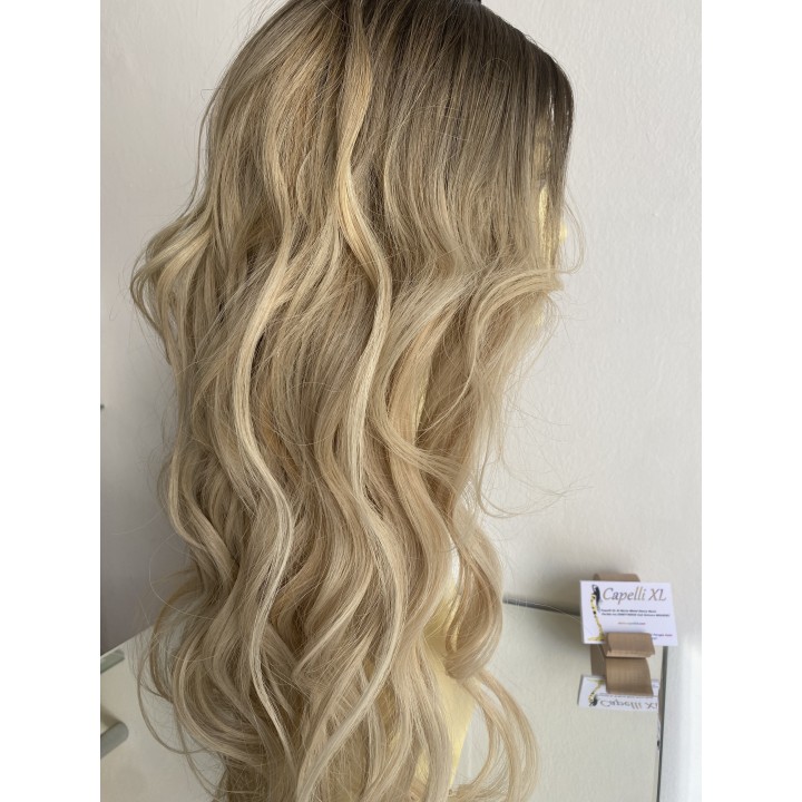 Parrucca lunga capelli veri remy Colore biondo platino con ricrescita