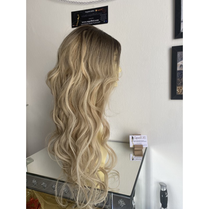 Parrucca lunga capelli veri remy Colore biondo platino con ricrescita