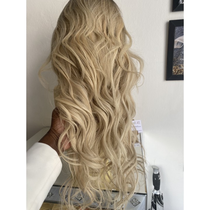 Parrucca lunga capelli veri remy Colore biondo platino con ricrescita