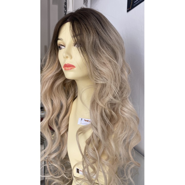 Parrucca lunga capelli veri remy Colore biondo platino con ricrescita