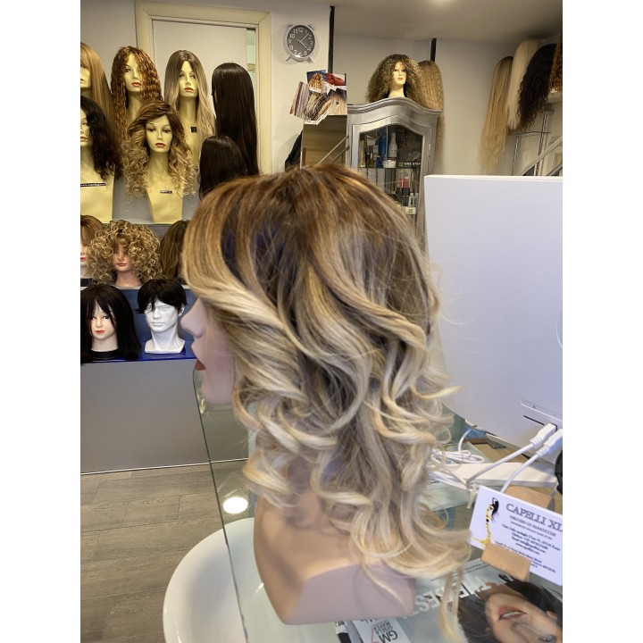 Parrucca capelli veri remy Colore balayage biondo platino con ricrescita