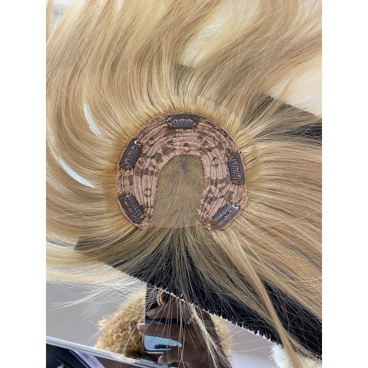 Toupet XL da donna con clip capelli veri remy  Europei calotta di 8 x 13 cm
