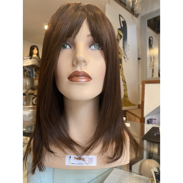 Parrucca liscia con frangia capelli veri Remy su misura capelli indiani