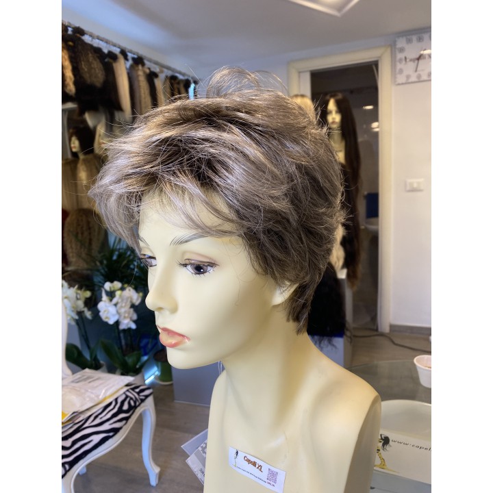 Parrucca finta per signora anziana Capelli artificiali Taglio corto Parrucca grigia Capelli in fibra sintetica