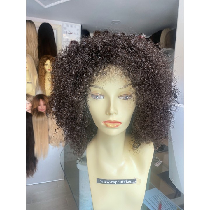 Parrucca castana di capelli veri remy riccio afro