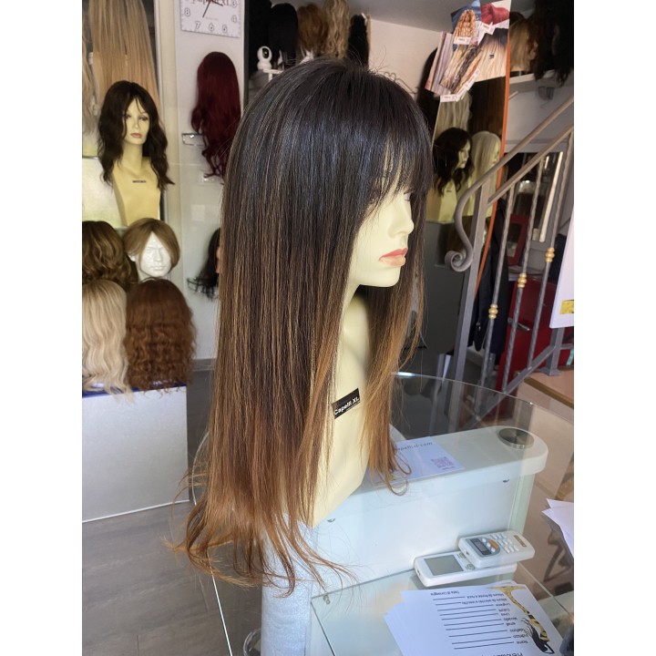 Parrucca con frangia capelli veri Remy Colore Castano  balayage miele