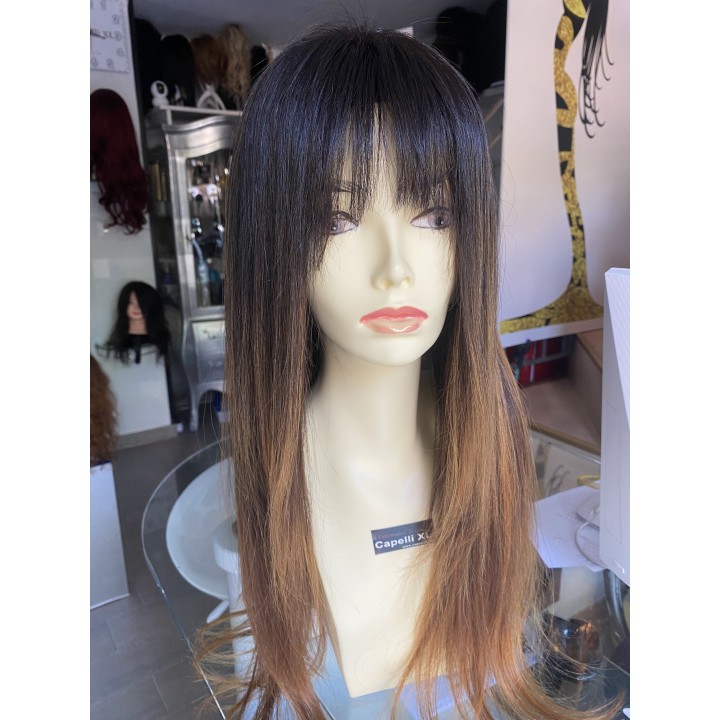 Parrucca con frangia capelli veri Remy Colore Castano  balayage miele