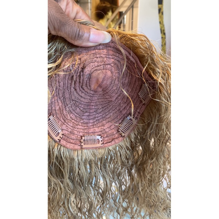 Toupet Closure Con Clip Capelli Veri Ricci biondo 16cm capelli lunghi