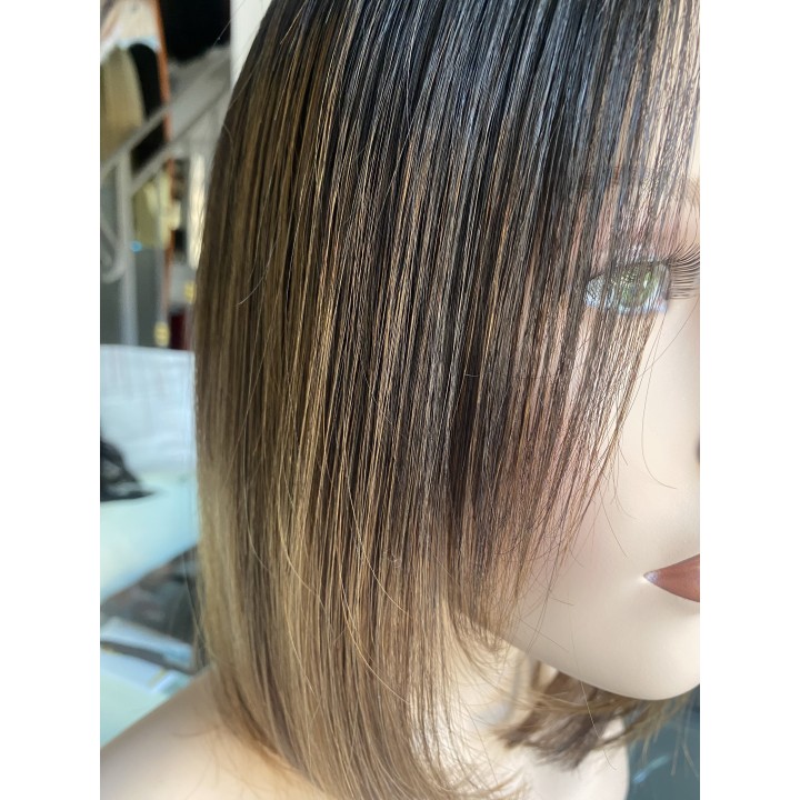 Toupet Castano 4 Sfumato biondo 7 con effetto ricrescita infoltimento con clip capelli veri remy capelli indiani