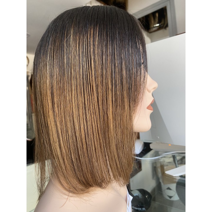 Toupet Castano 4 Sfumato biondo 7 con effetto ricrescita infoltimento con clip capelli veri remy capelli indiani