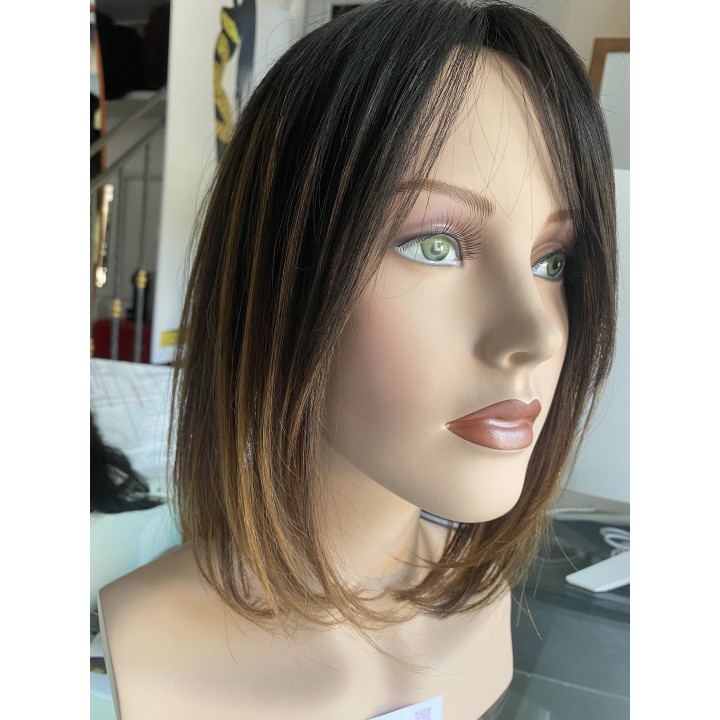 Toupet Castano 4 Sfumato biondo 7 con effetto ricrescita infoltimento con clip capelli veri remy capelli indiani