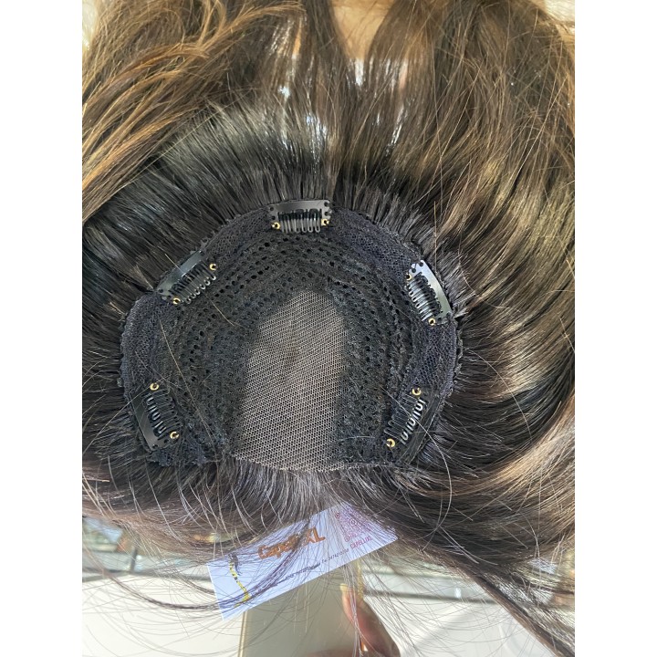 Toupet Castano 4 Sfumato biondo 7 con effetto ricrescita infoltimento con clip capelli veri remy capelli indiani
