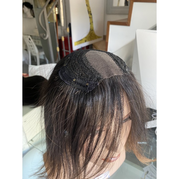 Toupet Castano 4 Sfumato biondo 7 con effetto ricrescita infoltimento con clip capelli veri remy capelli indiani