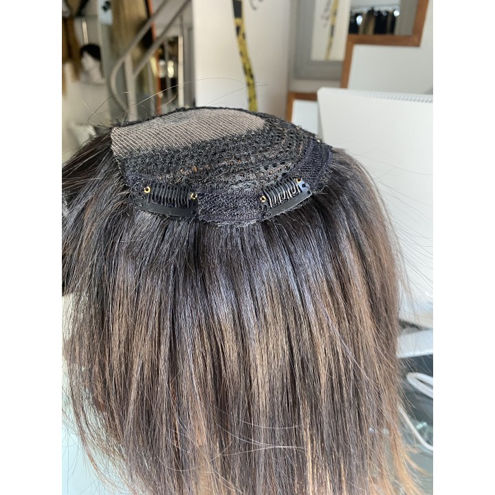 Toupet Castano 4 Sfumato biondo 7 con effetto ricrescita infoltimento con clip capelli veri remy capelli indiani