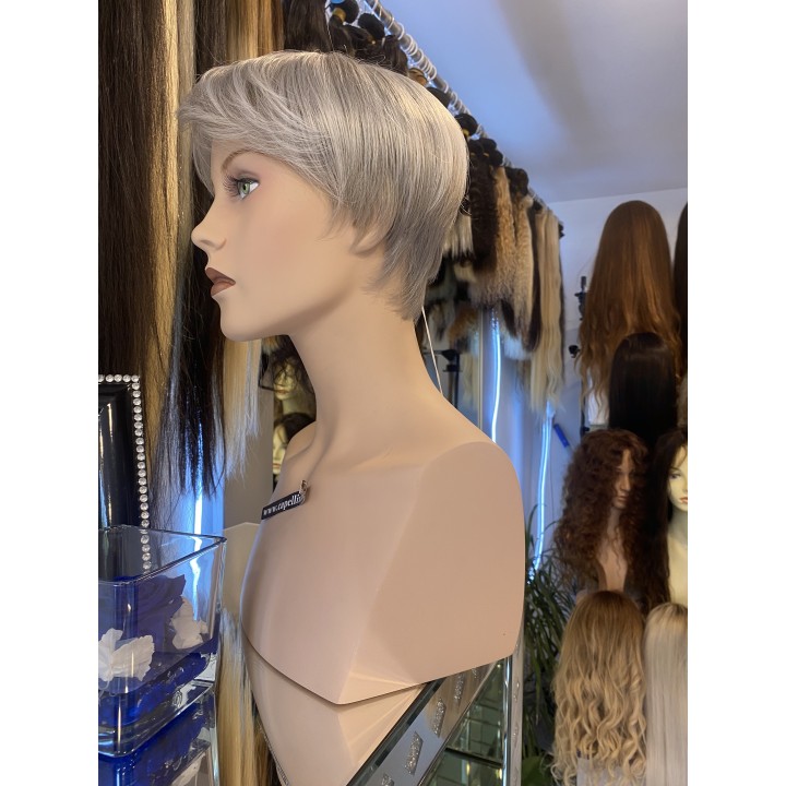 Parrucca Sintetica Taglio Corto Moderno Monofilamento, Grigio Luminoso