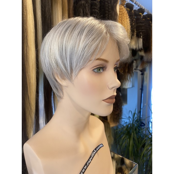 Parrucca Sintetica Taglio Corto Moderno Monofilamento, Grigio Luminoso