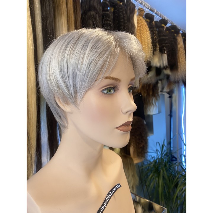 Parrucca Sintetica Taglio Corto Moderno Monofilamento, Grigio Luminoso