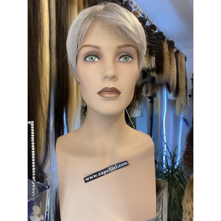 Parrucca Sintetica Taglio Corto Moderno Monofilamento, Grigio Luminoso