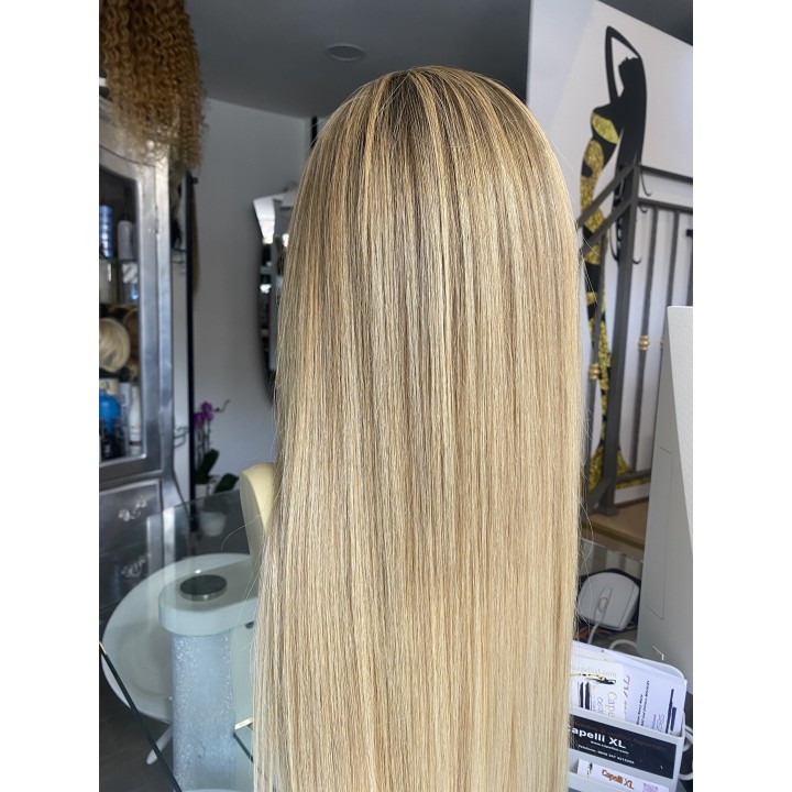 Camilla – Parrucca bionda in capelli veri con frangia effetto balayage