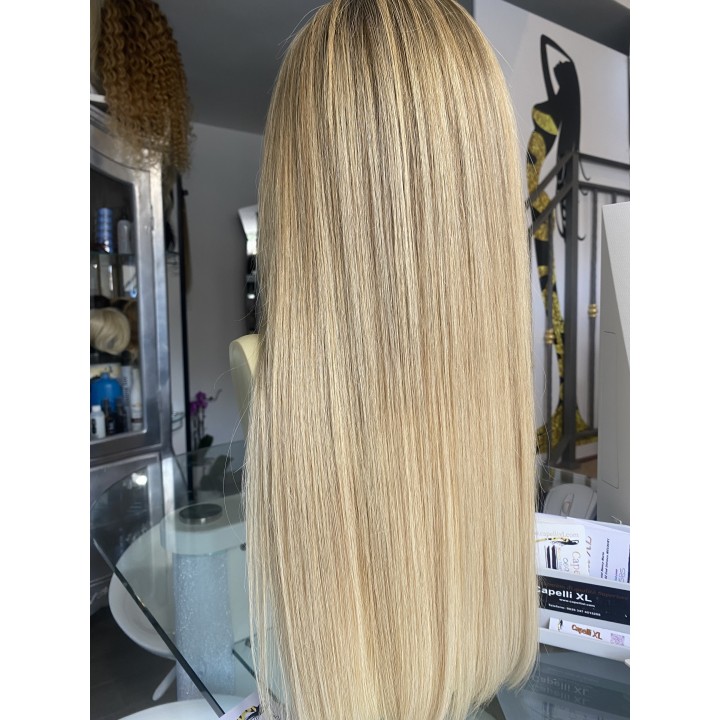 Camilla – Parrucca bionda in capelli veri con frangia effetto balayage