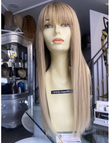 Parrucca di capelli veri bionda con frangia