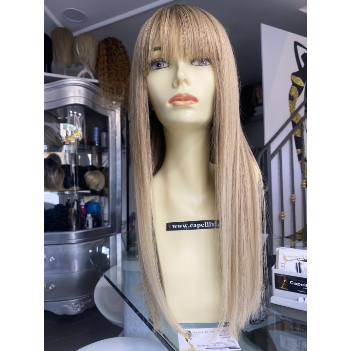 Parrucca di capelli veri bionda con frangia