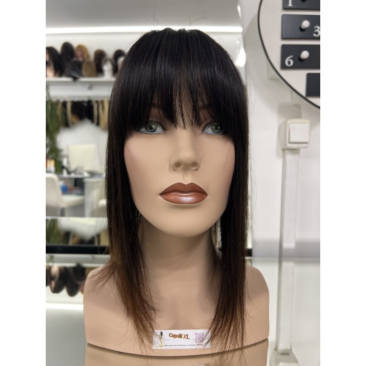 Toupet infoltitore con clip capelli veri con frangia,