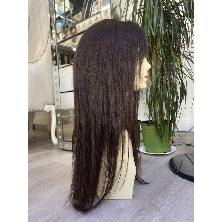 Parrucca liscia con frangia capelli veri Remy su misura capelli indiani