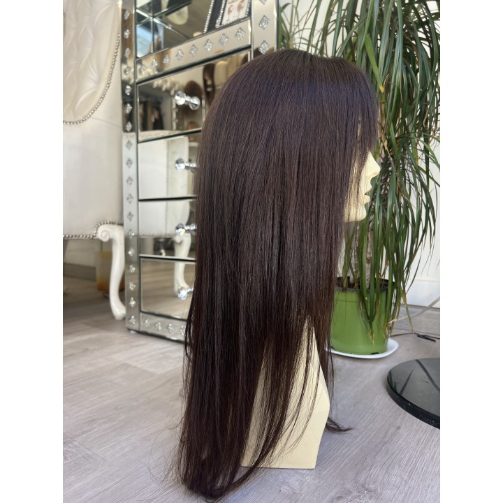 Parrucca liscia con frangia capelli veri Remy su misura capelli indiani