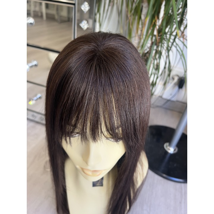 Parrucca liscia con frangia capelli veri Remy su misura capelli indiani